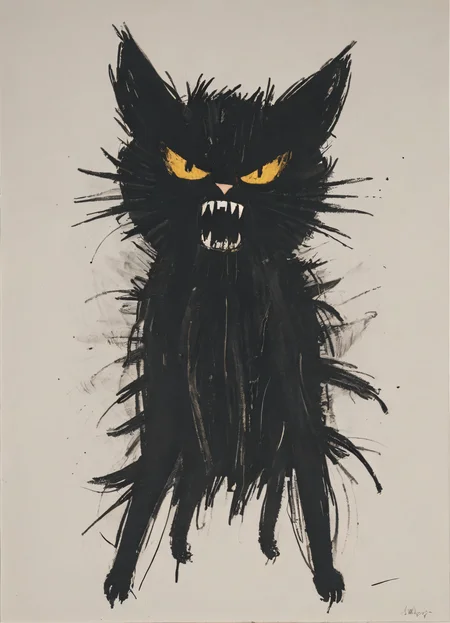 demon cat, screaming, Hans Hartung, <lora:DD-Drawing-XL:1>, <lora:lazy:1>
