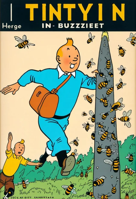 Title "Tintin in Buzzviet", in the style of herge, cbcmkrsdxl, Russian city with bees