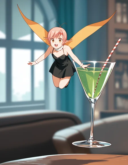 score_9, score_8_up, score_7_up <lora:tippi-ponyxl-000025:1> tippi, dress, minigirl, fairy wings,
1girl, open mouth, smile, flying, from side, indoors, drinking glass