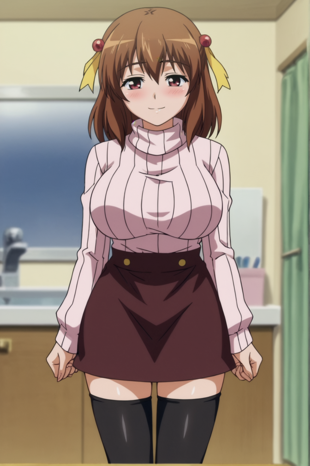 score_9, score_8_up, score_7_up,anime_source, source_anime, best background, detailed background, anime screencap,  Konami, black thighhighs, ribbed sweater, skirt, solo, sweater, seductive body, seductive smile, horny, blush, <lora:JN_Konami:0.8>