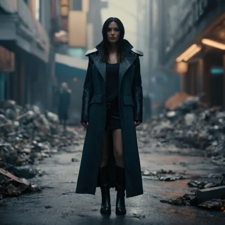 cinematic film still of <lora:perfection style:0.1>
<lora:detailed:0.1>
<lora:Chiaroscuro Lighting Style:0.3>
<lora:cyberpunk style v2:0.8>
<lora:Cyberpunk Style:0.1>
In Cyberpunk city a woman in a long coat and boots standing in front of a bunch of debris, shallow depth of field, vignette, highly detailed, high budget, bokeh, cinemascope, moody, epic, gorgeous, film grain, grainy