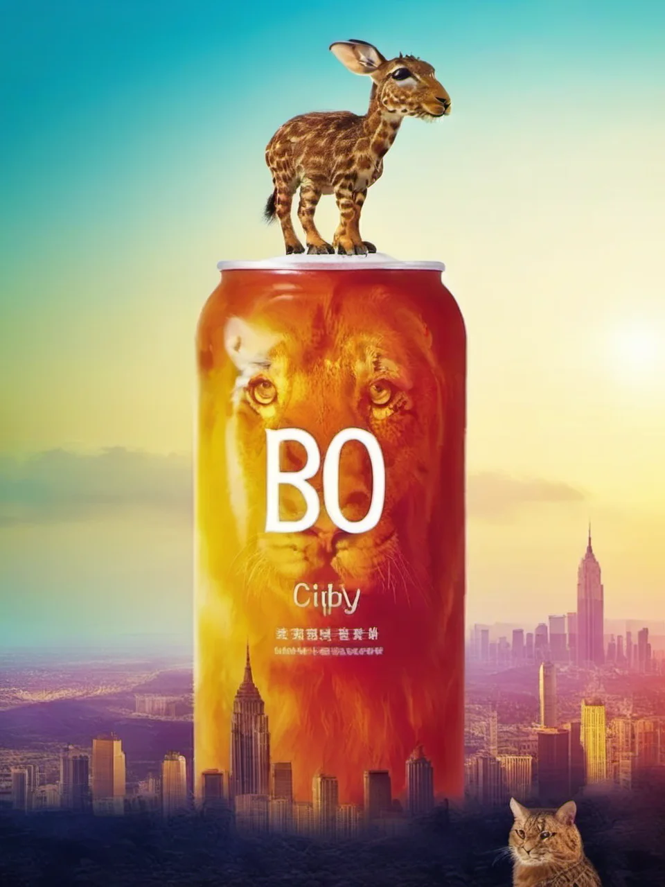creative bio poster, human, animal, city, company, <lora:åæ:0.8>