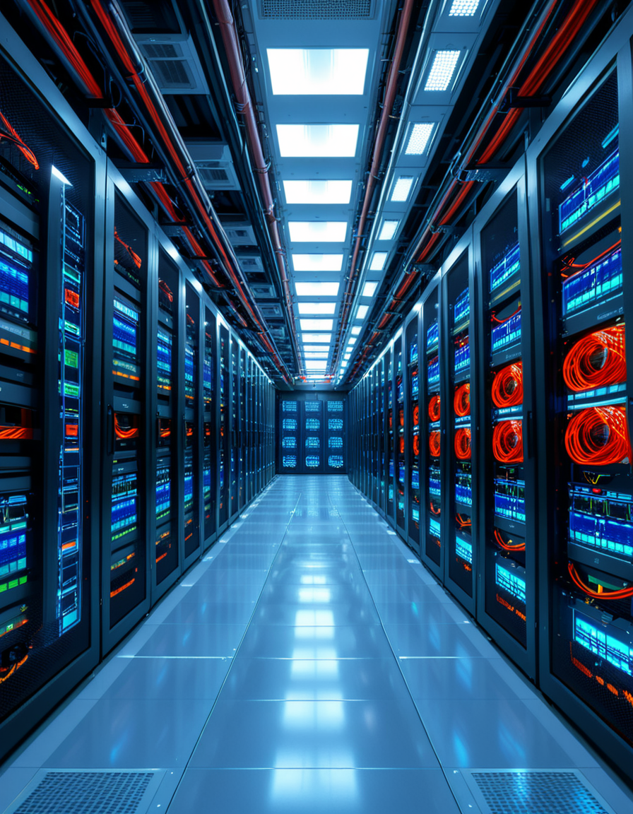 A high-security server room with dim, cold blue lighting and rows of towering black server racks filled with blinking LED indicators. The air is sterile, with a faint hum of cooling fans and the soft beeping of data transfers. Thick, reinforced cables snake across the floor, connecting the machines to a central security terminal displaying encrypted code on multiple high-resolution monitors. The walls are lined with biometric scanners, surveillance cameras, and warning signs indicating "Restricted Access" and "Cyber Threat Level: High." A red emergency light subtly glows in the background, casting a sense of urgency. The atmosphere is ultra-modern and highly secure, evoking the feeling of a top-secret data vault or cyber warfare control center.
<lora:SDXLFaeTastic2400:0.4> <lora:extremely_detailed:0.4> extremely detailed, <lora:high-security_s3rv3r_r00m:1>,high-security s3rv3r r00m, Masterpiece,best quality,hi res,8k,hi res,8k,award winning,(sharp focus, intricate, highly detailed),