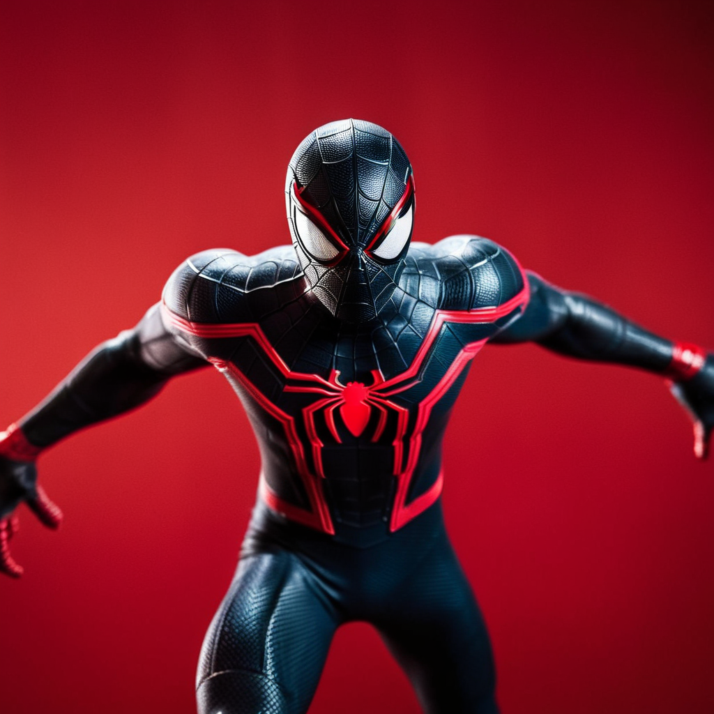 cinematic film still of  <lora:Symbiote Style v2:1> detailed sharpened
a spider - man is in the air with his arms out behind a red background Symbiote Style full shot, shallow depth of field, vignette, highly detailed, high budget, bokeh, cinemascope, moody, epic, gorgeous, film grain, grainy