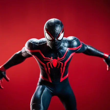 cinematic film still of <lora:Symbiote Style v2:1> detailed sharpened
a spider - man is in the air with his arms out behind a red background Symbiote Style full shot, shallow depth of field, vignette, highly detailed, high budget, bokeh, cinemascope, moody, epic, gorgeous, film grain, grainy