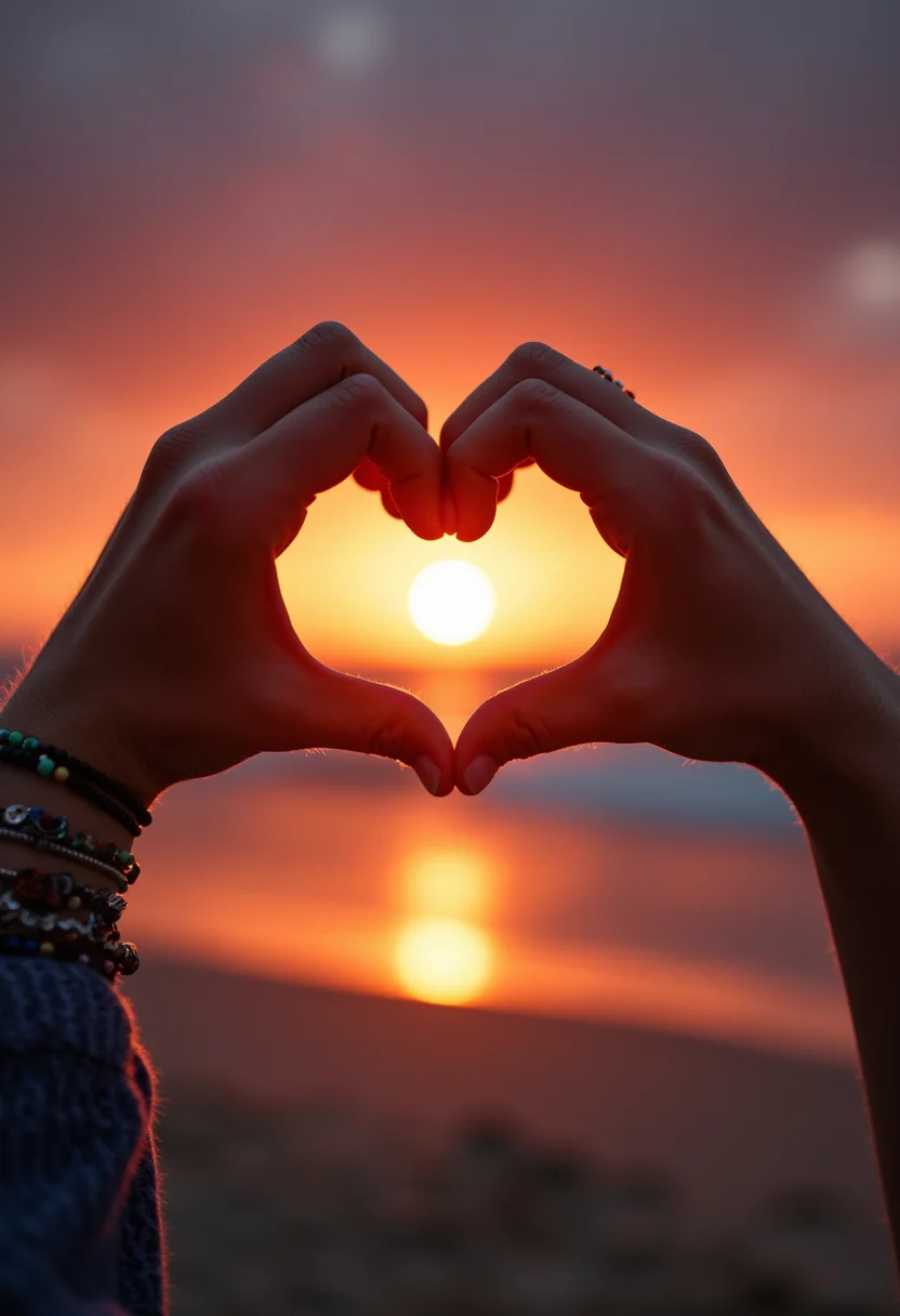 A HEART SHAPED SUNSET AT A BEACH