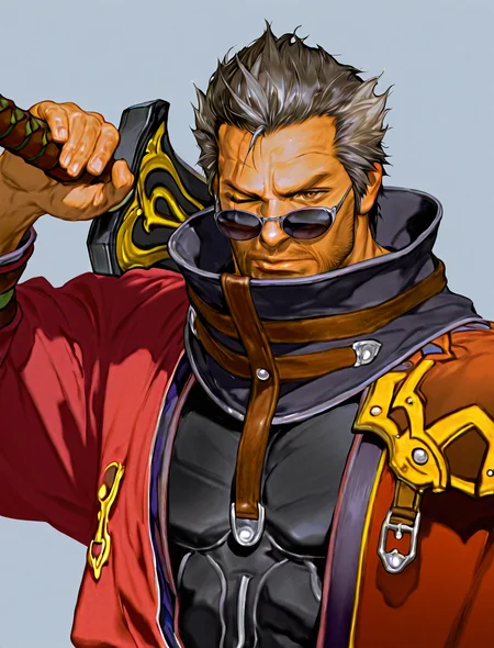 auron, solo, 1boy, brown eyes, weapon, grey hair, male focus, one eye closed, multiple boys, sword, scarf, facial hair, scar, sunglasses, manly, realistic, dizdoodz,
masterpiece, best quality, absurdres, newest, perfect quality, best quality, absolutely eye-catching, details, intricate details