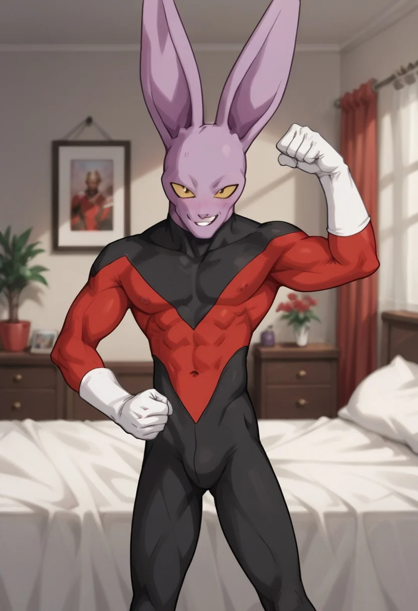 solo, BREAK, , hetero, monsterxgirl
1boy, <lora:Dyspo_DBZ:1> dyspo, long ear, antho furry male, purple skin, red suit, flexing, standing, bed, <lora:Pony_QualityV4.0:1.12> zPDXLxxx, zPDXLrl, zPDXL3