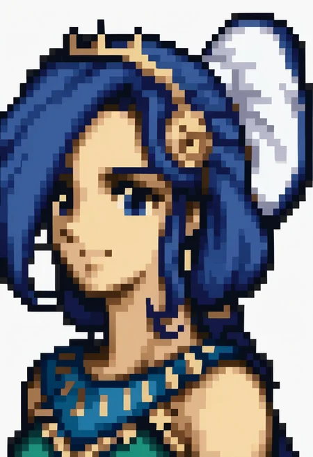 score_9, score_8_up, score_7_up, source_anime, 1girl, solo, smile,
<lora:zs_FE4PortraitsXL:1> fe4portraits, portrait, pixel art, white background
<lora:pony_xl_dana:0.9>,dana, 1girl,solo,hair over one eye,shiny hair,midriff,underboob,navel,transparent sleeve,shiny,fingerless gloves,transparent hem, close mouth, smile