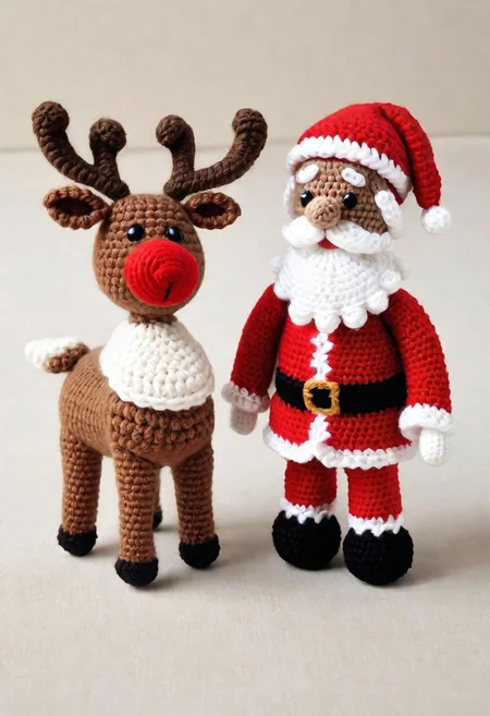 CROCHETED santa and rudolph the red-nosed reindeer