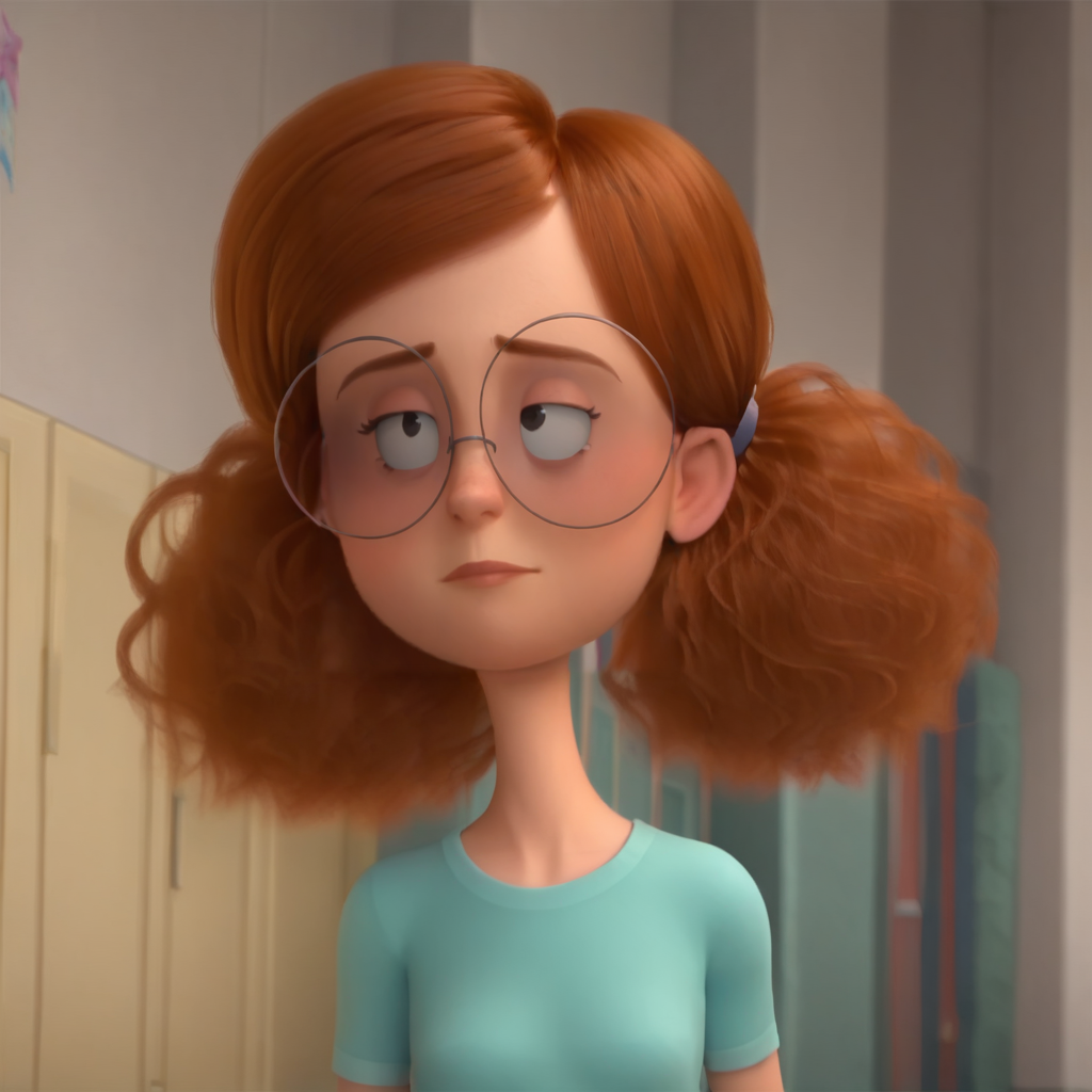 score_9_up, score_8_up, BREAK, UnnamedGlassesGirl, 1girl, solo, brown hair, twintails, black eyes, round eyewear, shirt, upper body, <lora:UnnamedGlassesGirl_AF2_PXL_Leaf2:1>,  school hallway,