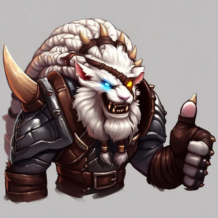 score_7_up, score_8_up, upper body, solo male, digital art, 
BREAK,
 anthro, feline, def_rengar, armor, eyepatch, braids, heterochromia, glowing eyes, half open eyes, sharp teeth, thumbs up, smirk, simple background, blurry background,
