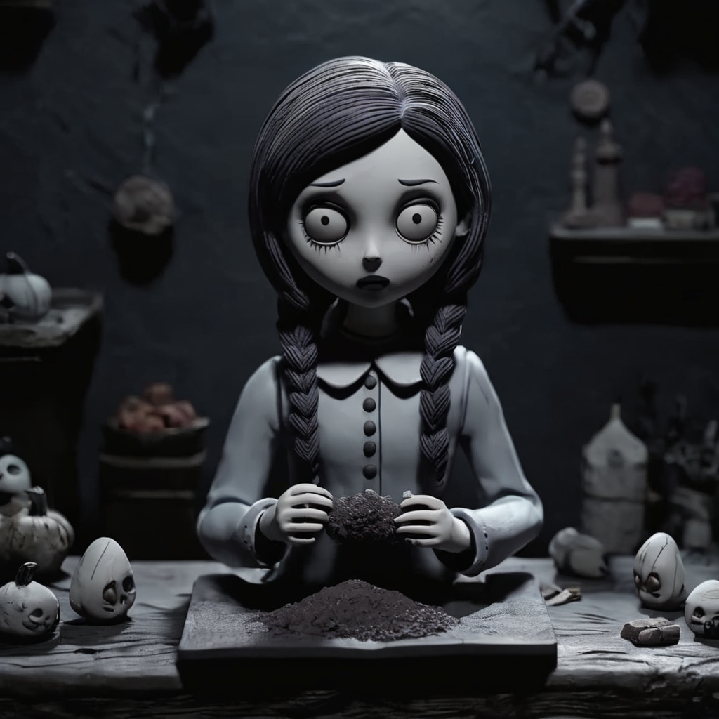 A horror girl, dark scene, horror movie, creepy, detailed, 
,Clay Animation, Clay, <lora:ClayAnimationPash:1>