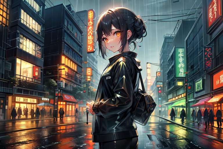 highly insanely detailed, masterpiece, top quality, best quality, highres, 4k, 8k, RAW photo, (very aesthetic, beautiful and aesthetic),  
(code_style,codestyle),english text,japanese text,traditional chinese text, 
<lora:CodeStyle (half generic class)_564920:0.5>, 
(1girl:1.3), 1other, 
((pedestrian hell)),((busy street in taiwan)),taipei road,scooter,motorcycle,wind,trees,crowd,traffic light,road sign,cityscape,shopping,storefront,signboard,building,greenery,night,neon lights,((raining)),rain,wet street,reflection,wet clothes,(pure orange background,transparent background:1.2),âââ