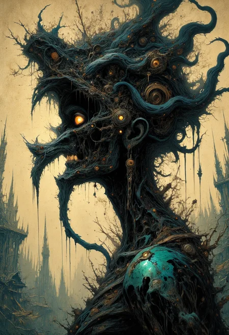 Surrealism, creepy, sexy, weird, etherreal ,  beautiful , obscure <lora:Dever_Flux_Enhancer:0.85>   <lora:Comic book V2:0.5> <lora:VividlySurreal:0.8>, expressive, dramatic, organic lines and forms, dreamlike and mysterious, Surrealism