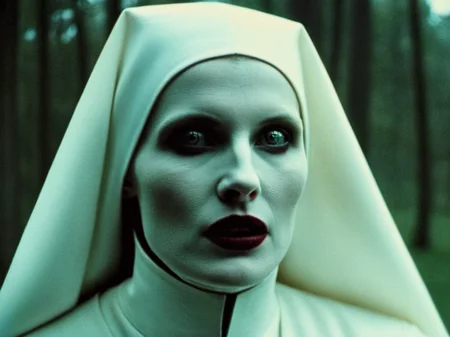 analog film photo of  <lora:Female Vampire 2:1.2>
Female Vampire a pale ice cold skin the nun woman with white hair and a white face and reflective eyes  in year 1797, faded film, desaturated, 35mm photo, grainy, vignette, vintage, Kodachrome, Lomography, stained, highly detailed, found footage