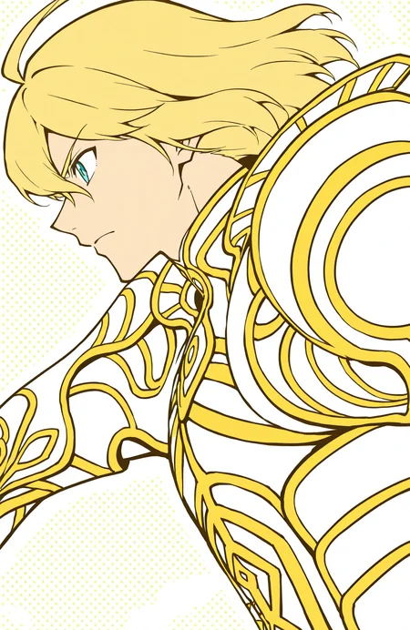 zanza_outfit, 
zanza,
close-up, upper body, from side,
1boy, solo,
dynamic pose,
fighting stance, 
anime style,
halftone background, spot color, thick white outline, color contrast, high contrast, polka dot background, abstract background, colored shadow,
<lora:[Char - IL] Xenoblade - Zanza [+Clothes] (R1E14):1>