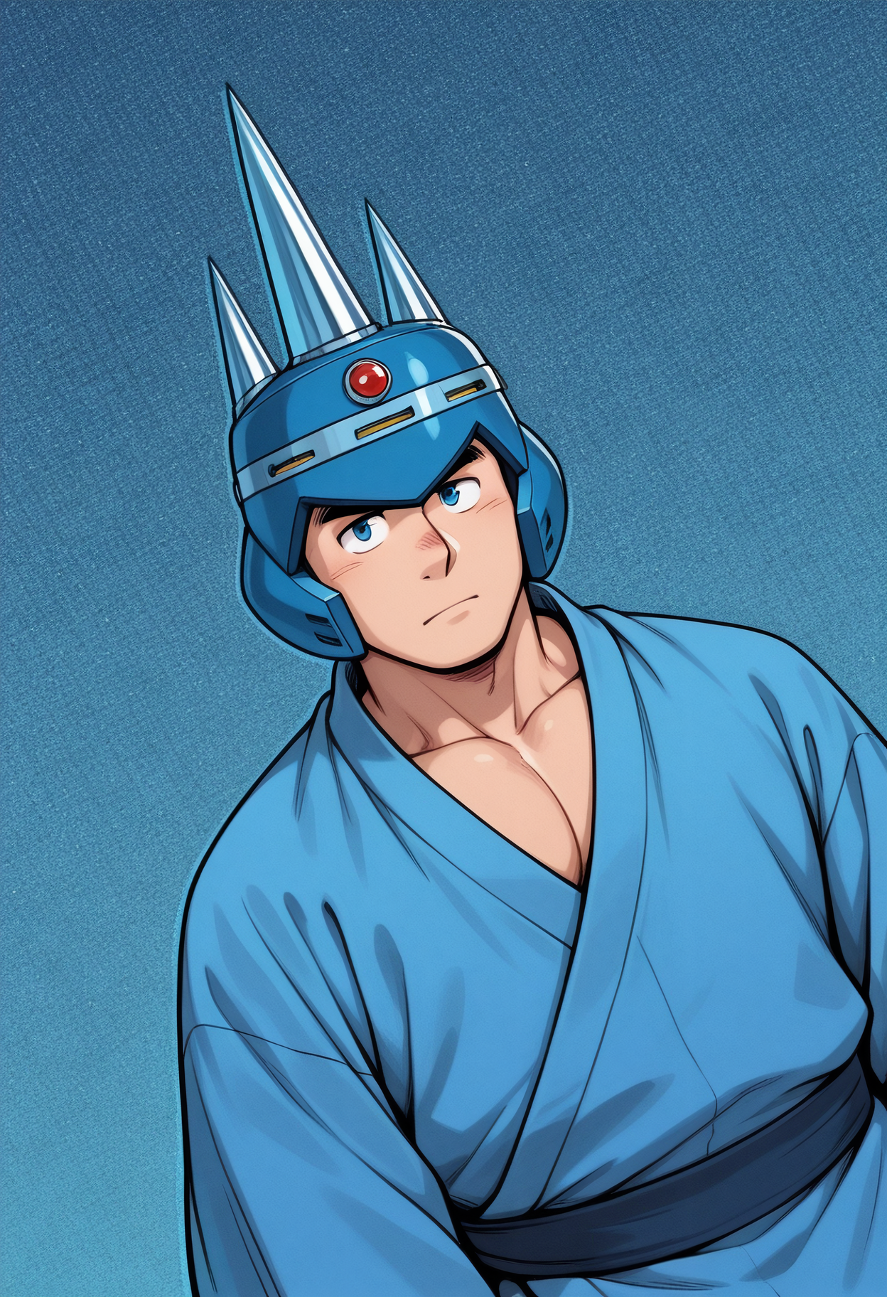 masterpiece, best quality, amazing quality, dutch angle, abstract background, BREAK
1boy, solo, male focus, bara, adult male, mm3_needle, helmet, blue eyes, android, mecha, yukata, japanese clothing, BREAK
<lora:cfg_scale_boost:.6>  <lora:Needle_Man_-_Mega_Man_3_-_ILXL:1>