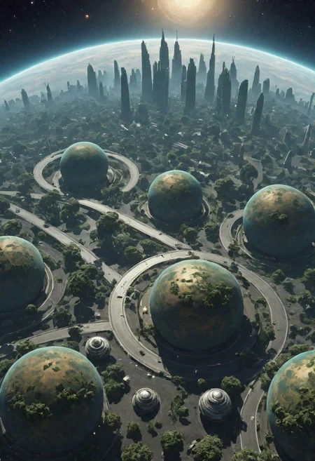 closeup of planets surface, king kais planet with some trees and a street around it