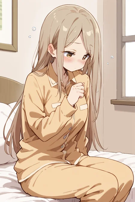 score_9, score_8_up, score_7_up, score_6_up,
<lora:Kotone_Noda:1> kotone, 1girl, pajamas, brown eyes, long hair, sitting, blush, sleepy, brown hair, bed, solo