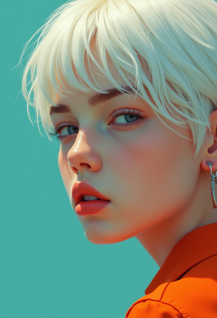 an image of a girl with white hair, in the style of ross tran, light teal and dark orange, guido van helten, close-up shots, comic art, realistic marine paintings, animated gifs
