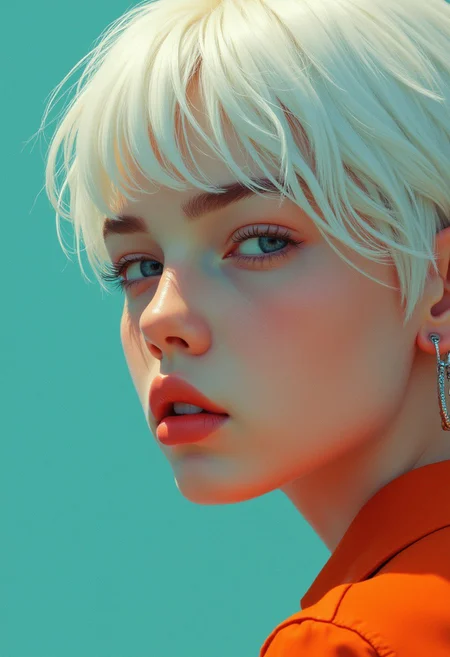 an image of a girl with white hair, in the style of ross tran, light teal and dark orange, guido van helten, close-up shots, comic art, realistic marine paintings, animated gifs
