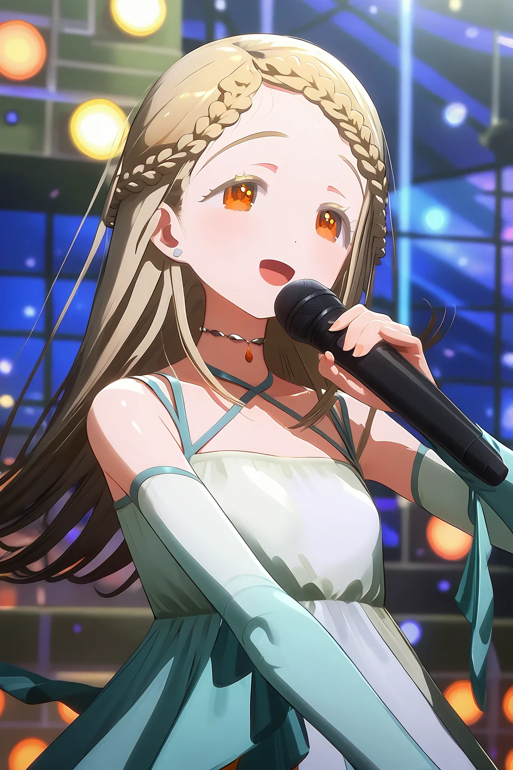 score 9, score 8 up, score 7 up, rating explicit,
detailed background, upperbody, skinny,
orange eyes, detailed eyes, blonde hair, open mouth, singing,
hiro shinosawa, dress, holding microphone, dress, light smile
shiny skin, <lora:cavour.pony:1>