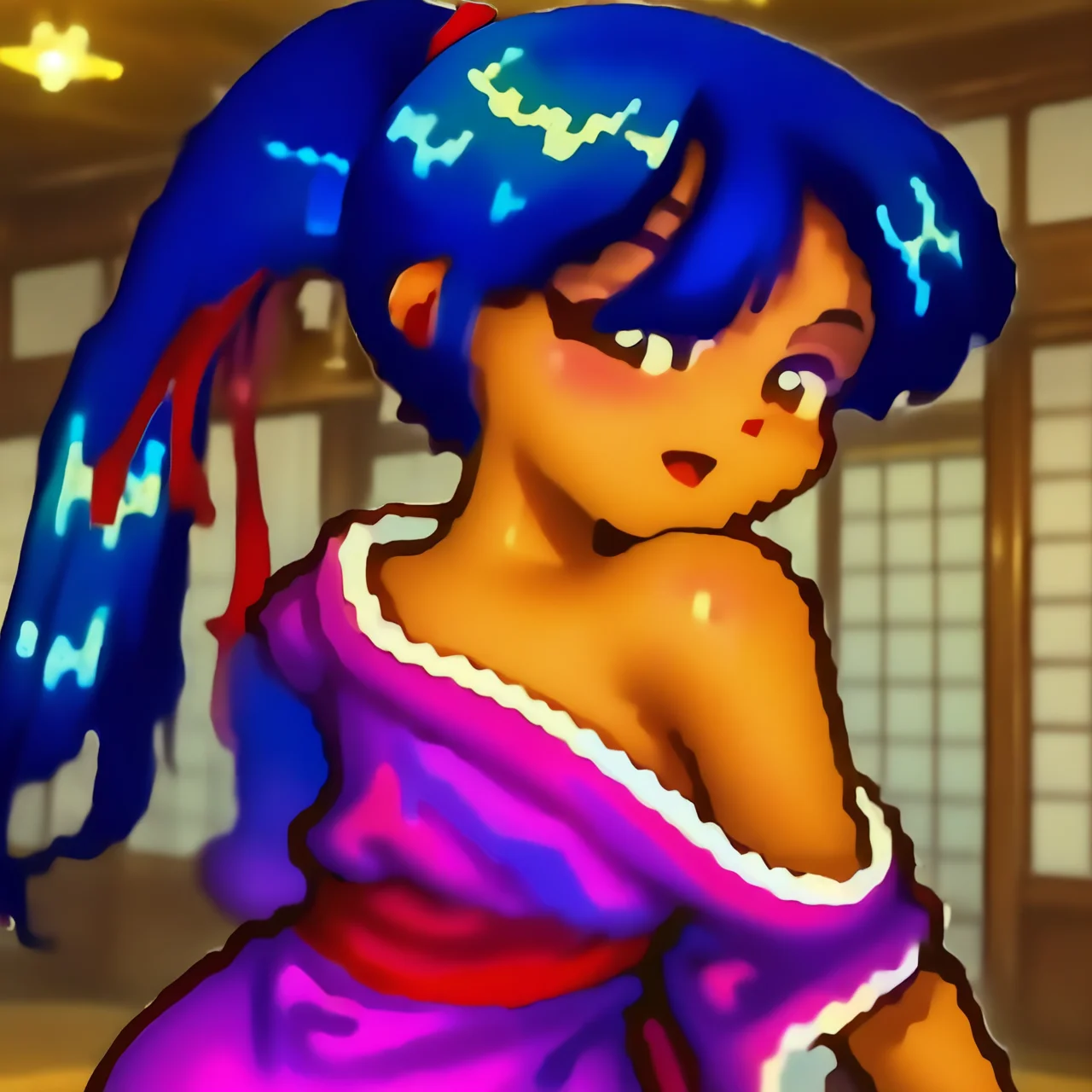 <lora:sayuri-v2-IL_v1:1>sayuri-v2, solo, long hair, high ponytail, BREAK
standing,
red light district, indoors,
master piece, beatuiful face, best quality, upper body,