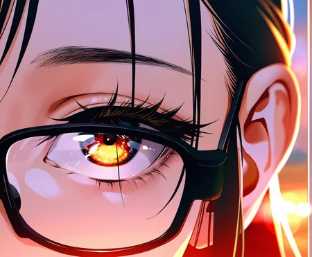 best quality, amazing quality, masterpiece, anime, 1girl, portrait, close-up, stylish glasses, black hair,