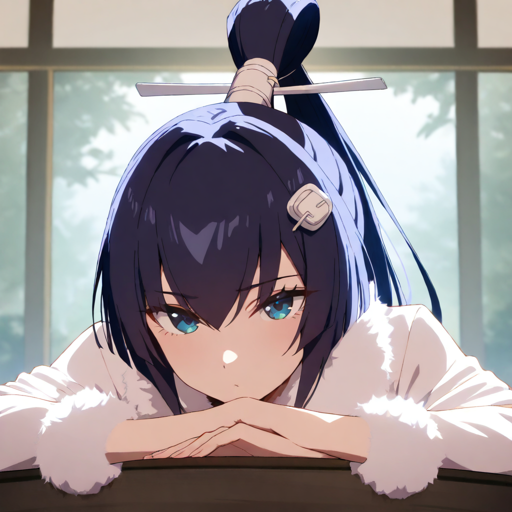 masterpiece,high score,great score,absurdres,looking at viewer,solo,<lora:Yuuhi yuuhiAnimagineXL v1:1> yuuhi, blue hair, ponytail, hair ornament, blue eyes,