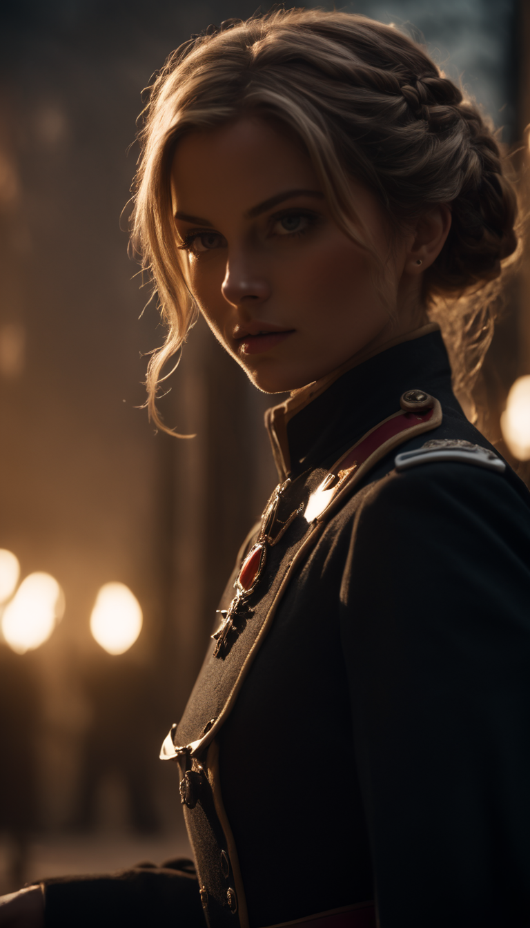 cinematic film still Cinematic scene, hero view, Tanya Degurechaff, Youjo Senki <lora:tanya_degurechaff_xl_v7:1>, action pose, detailed background, masterpiece, best quality, high quality, absurdres . shallow depth of field, vignette, highly detailed, high budget Hollywood movie, bokeh, cinemascope, moody, epic, gorgeous, film grain, grainy