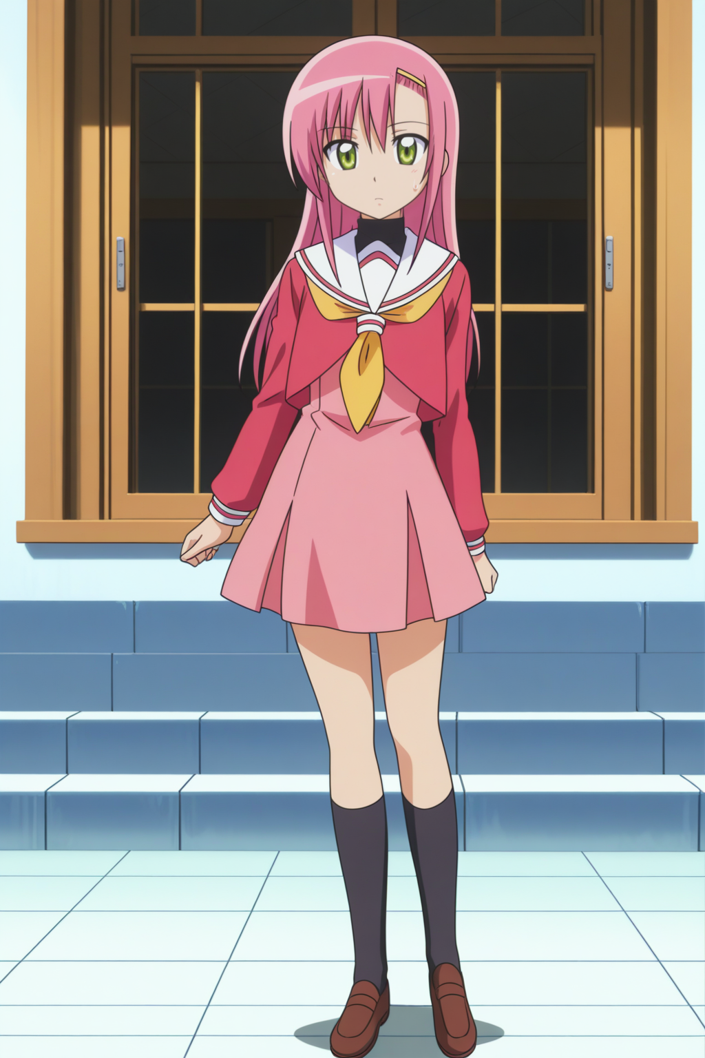 Hinagiku_Katsura, full body, school uniform, anime coloring <lora:Hayate_no_Gotoku_-_Hinagiku_Katsura_-_illustrious_s2:0.8>