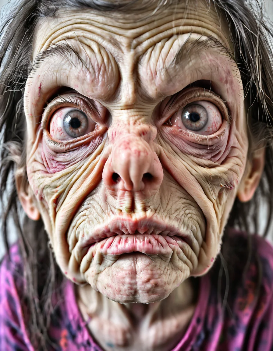 uglylora, 1girl, solo, portrait, ugly, nasty