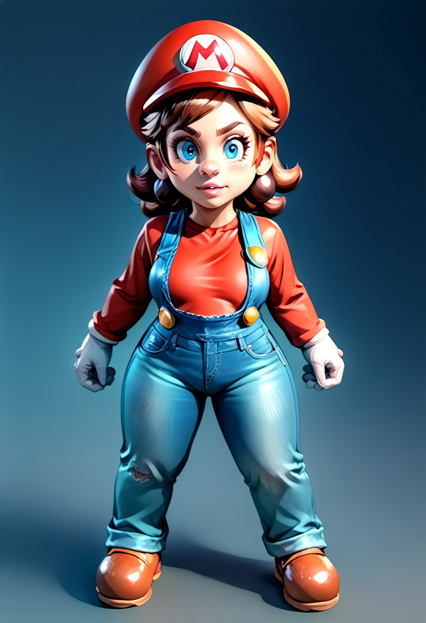 <lora:MtF_Genderswap:1>, genderswap \(mtf\), Mario, facing forward, mario hat, adult woman, extremely large nose, extremely bulbous nose, very wide face, circular head shape, wide chin, wide jawline, brown hair, lightly curly hair, blue eyes, average bust, wide hips, denim coveralls, red shirt, fully clothed, zPDXL, score_9, score_8_up, score_7_up, score_6_up, score_5_up, score_4_up,
full body render, full body, photorealistic image, realistic image, high quality, detailed face, realistic human proportions, detailed clothes,