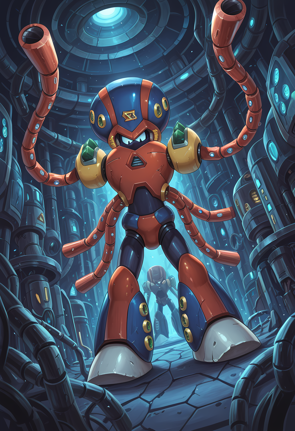 masterpiece, best quality, amazing quality, dutch angle, science fiction, laboratory, BREAK
1boy, solo, mmx_launchocto, robot, mecha, non-humanoid robot, arm cannon, BREAK
<lora:cfg_scale_boost:.6>  <lora:Launch_Octopus_-_Mega_Man_X_-_ILXL:1>