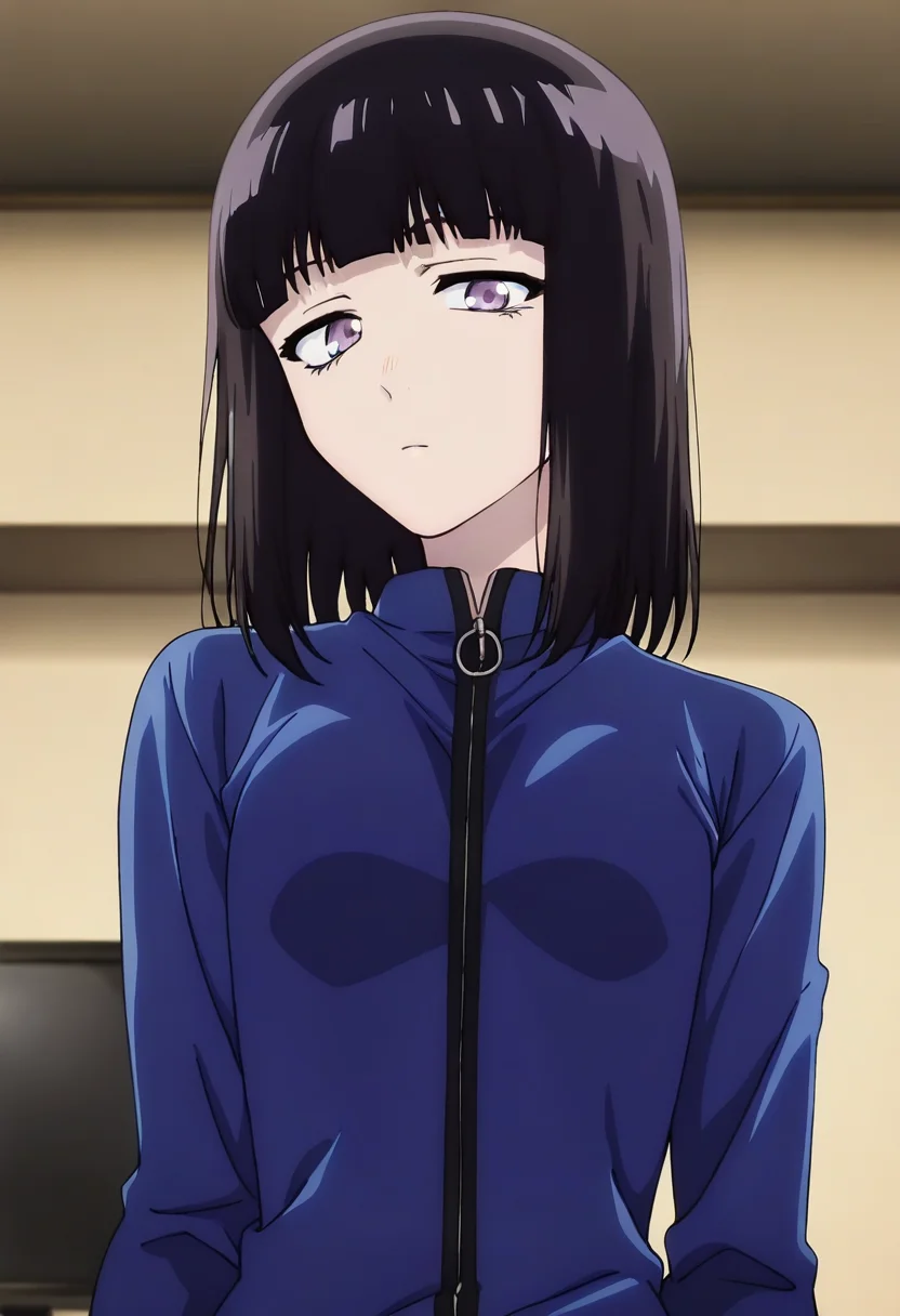 masterpiece, best quality, absurdres, detailed skin, detailed eyes, anime colored, anime screencap,
<lora:Suzushiro_Hatsuka_IL-000008:1>, Suzushiro Hatsuka, black hair, bangs, jacket, zipper, looking at viewer, expressionless, (upper body),