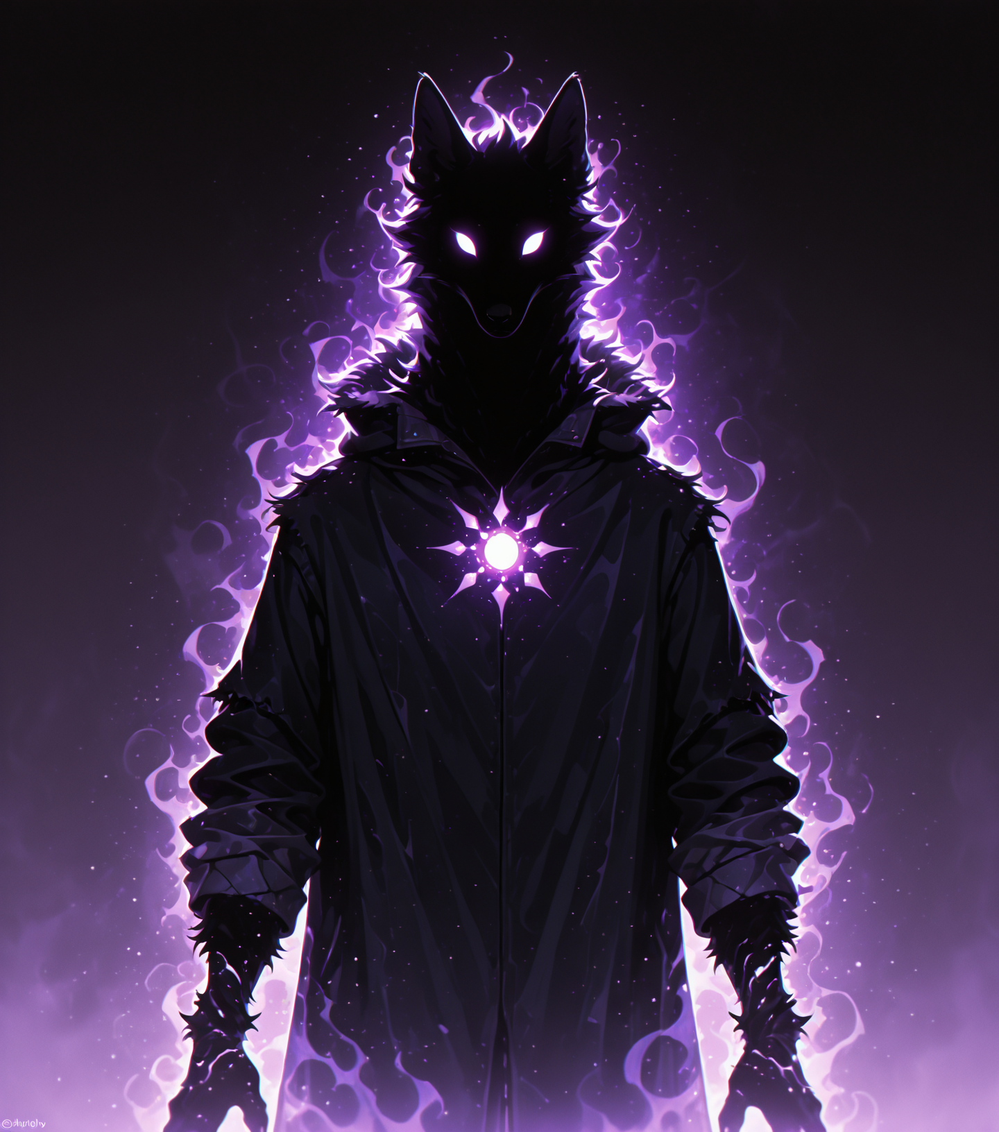 <lora:Shadows_v2_Buns:0.65> sh4d0w, purple aura, glowing, solo, Beastmaster, wearing Rugged outdoor clothing, accompanied by various animals, masterpiece, best quality, amazing quality