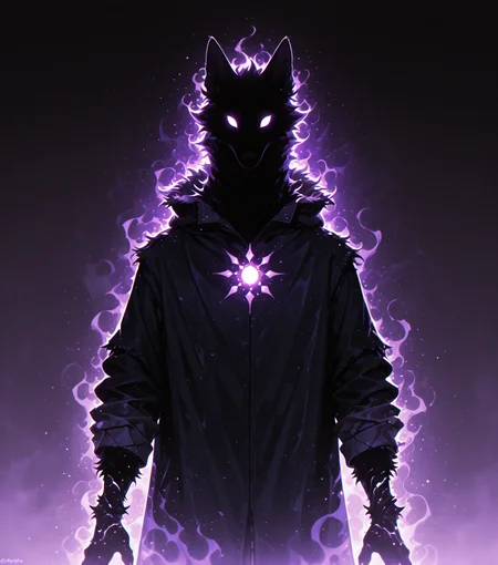 <lora:Shadows_v2_Buns:0.65> sh4d0w, purple aura, glowing, solo, Beastmaster, wearing Rugged outdoor clothing, accompanied by various animals, masterpiece, best quality, amazing quality