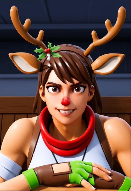 IllustriousQual <lora:StS-Illustrious-Detail-Slider-v1.0:2> <lora:cfg_scale_boost:0.3> <lora:Red-Nosed_Raider_IL_-_v1:0.7> RedNosedRaiderIL, brown hair, brown eyes, antlers, reindeer ears, reindeer-themed, headband, mistletoe, brown gloves, fingerless gloves,,detailed_background,indoors,digimon universe: appli monsters,appmon,digimon,rebootmon,ozora yujin