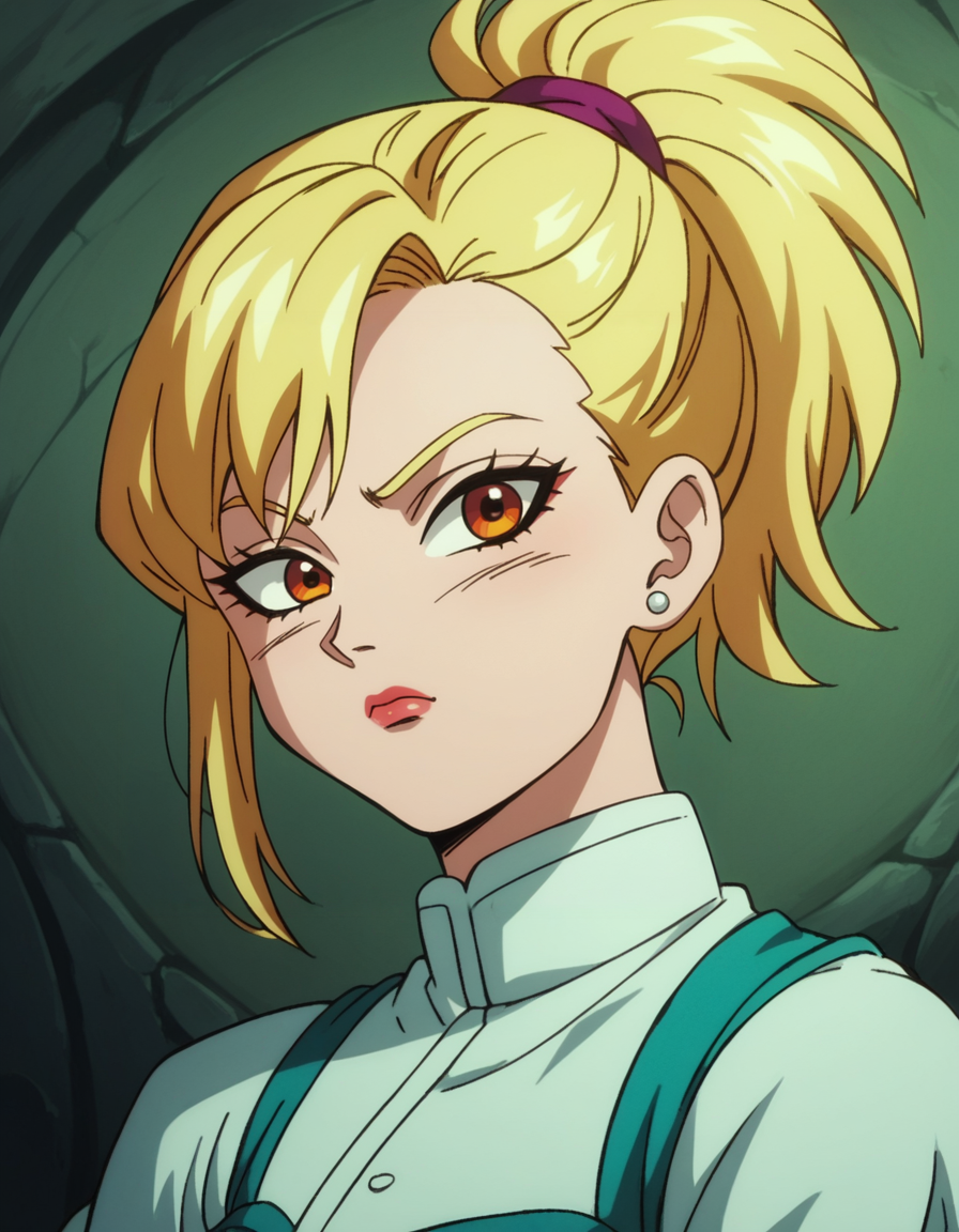 zPDXL, score_9, score_8_up, score_7_up, score_6_up, score_5_up, source_anime, 4k, absurdres, 1girl, solo
<lora:Broly_v1:0.9> dbsb, twenty-something japanese woman chiseled face   broken nose   amber doe-eyed  eyes  cleft chin fine blond  ponytail with bangs  modern islamic dress long-sleeve top chinos  watches, promontory