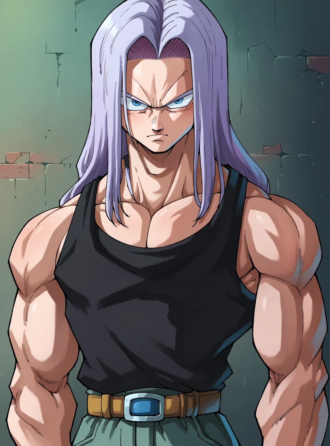 score_9, score_8_up, score_8, score_9, score_8_up, score_7_up,zPDXL2, source_anime,
fairytailxl
ftrunksxl, solo, looking at viewer,  1boy,   male focus, pectorals, 1990s \(style\) , belt, black shirt, tank top,  long hair, v, straight hair, 
<lora:ftrunksxl:0.8>   <lora:fairytailxl:0.5>