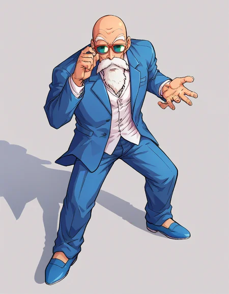 score_9, score_8_up, score_7_up,
roshixl, solo, 1boy, male focus, sunglasses, portrait, looking at viewer, bald,suit,blue suit,blue hat, blue shoes,
<lora:roshi:1>