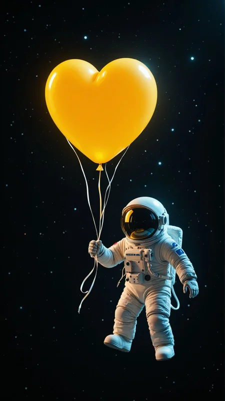 A chibi-style astronaut floating in deep space, tiny glowing planets around them, a cute heart-shaped balloon attached to their suit. 
, aidmafluxpro1.1 <lora:aidmaFLuxPro1.1_v0.3_IL:0.7>