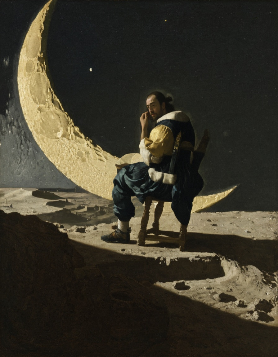 <lora:JohannesVermeerXL_v1:1> JohannesVermeerXL, a man sitting in the moon
