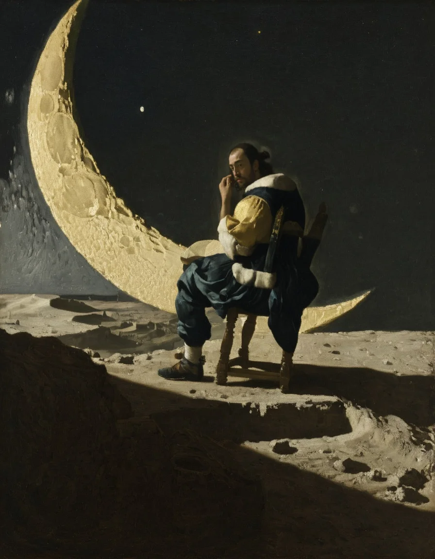 <lora:JohannesVermeerXL_v1:1> JohannesVermeerXL, a man sitting in the moon