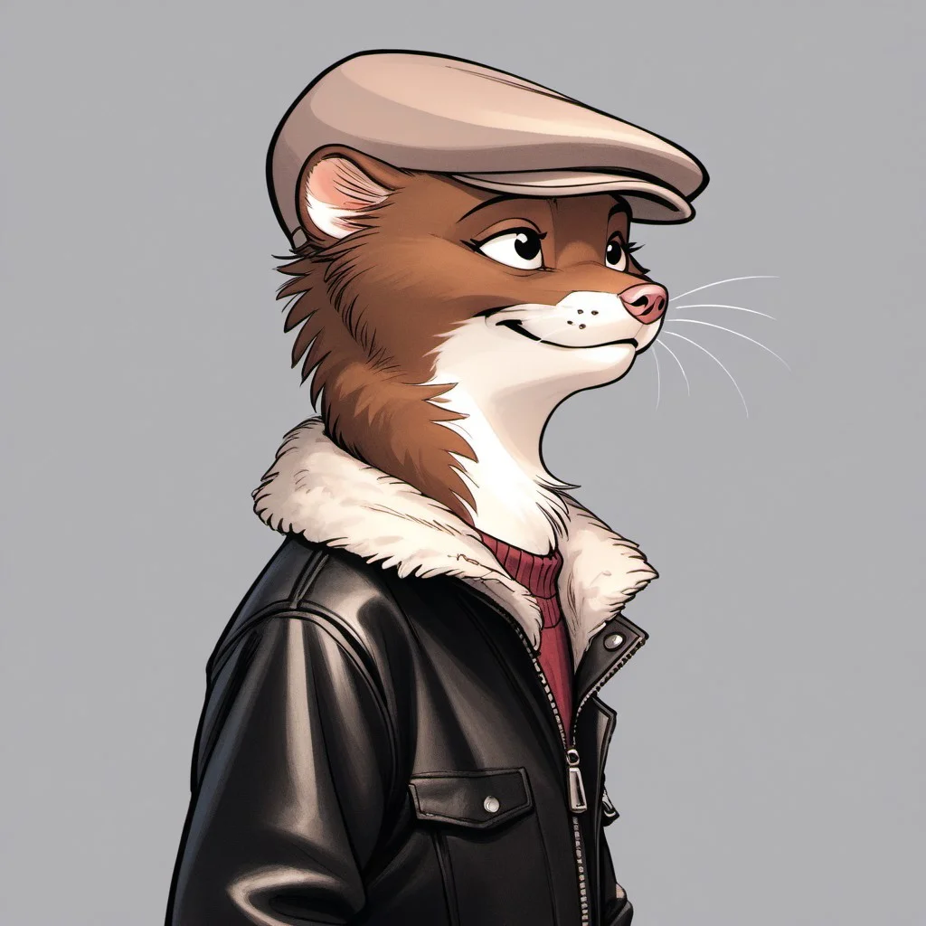 score_9, score_8_up, score_7_up, score_6_up, score_5_up, score_4_up, bedroom background, detailed fur, (((Portrait)))
BREAK
W33kly_BS, Weekly, Anthro Weasel, Lesser Weasel, brown weasel, brown fur, white chin, white neck, white inner ear, black eyebrows, black eyes, pink nose, whiskers, tan hat, flat cap, leather jacket, flight jacket, fleece collar, red sweater, khakis, tan shoes,
BREAK