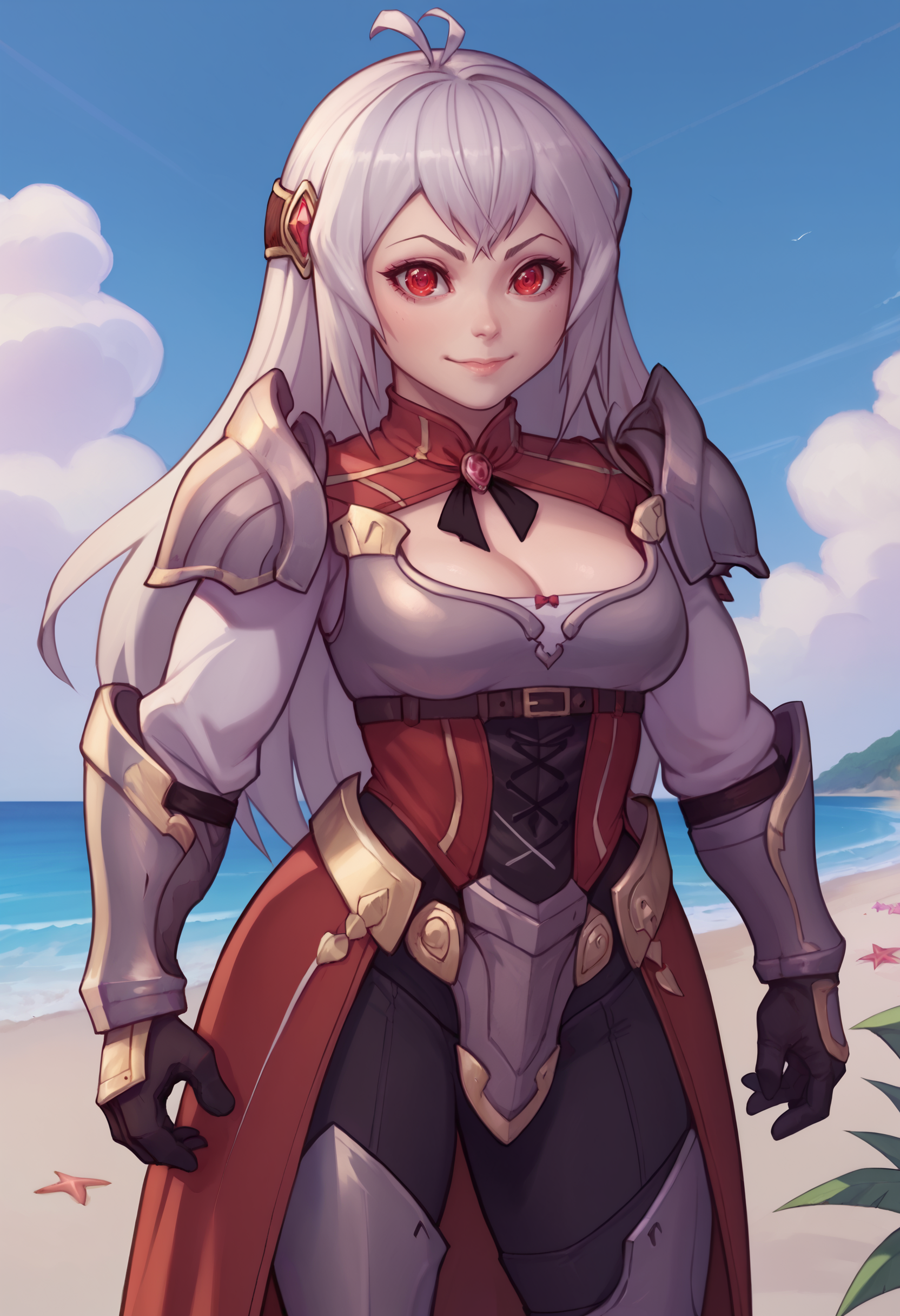 zPDXL, 1girl, solo, BREAK
nazuna, red eyes,
armor,
cowboy shot,
outdoors, beach,
<lora:nazuna-ot1-729:0.8>