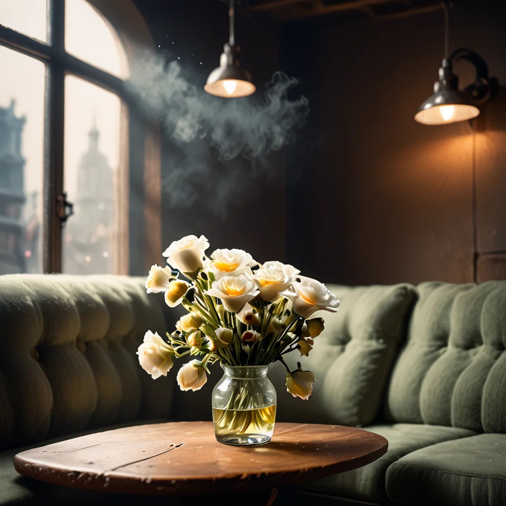score_9, score_8_up, score_7_up, score_6_up, score_5_up, score_4_up, cinematic realism film scene still of a interior very wide shot of caffeteria, photo focus on vase with flower on wooden table, items, highly detailed , background inside dark, moody, POV, by Diagonals, Dynamic Lines, Energetic Composition | physically-realistic |, film, professional, 4k, highly detailed . 35mm f1.8 Macro, chiaroscuro, shallow depth of field, vignette, Mise-en-scene, furniture, chairs, sofa, window, traffic light, detailed, cinemascope, moody, epic
dirty clothes, , traffic light, hand on own cheek, looking afar, formal, chromatic aberration, flower
lights, green theme, dust, collared coat, dark background, hand on another's arm, holding cup, collared shirt, bread
<lora:Chiaroscuro_PNY6:1> , rating_safe