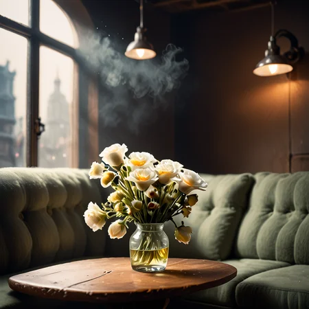 score_9, score_8_up, score_7_up, score_6_up, score_5_up, score_4_up, cinematic realism film scene still of a interior very wide shot of caffeteria, photo focus on vase with flower on wooden table, items, highly detailed , background inside dark, moody, POV, by Diagonals, Dynamic Lines, Energetic Composition | physically-realistic |, film, professional, 4k, highly detailed . 35mm f1.8 Macro, chiaroscuro, shallow depth of field, vignette, Mise-en-scene, furniture, chairs, sofa, window, traffic light, detailed, cinemascope, moody, epic
dirty clothes, , traffic light, hand on own cheek, looking afar, formal, chromatic aberration, flower
lights, green theme, dust, collared coat, dark background, hand on another's arm, holding cup, collared shirt, bread
<lora:Chiaroscuro_PNY6:1> , rating_safe