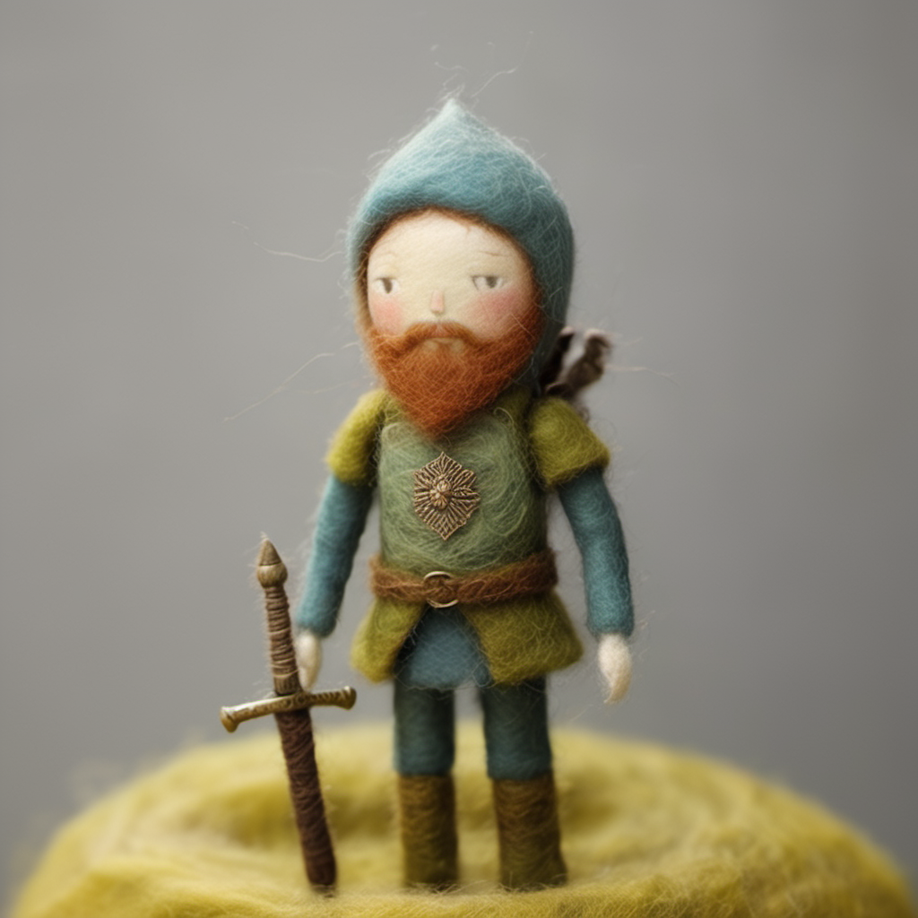 felted doll, 1 boy,armor, beard